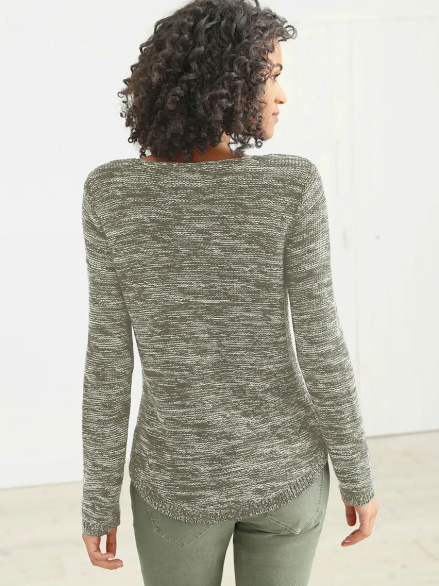 Pull chiné à col rond et manches longues féminines