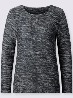 Pull chiné à col rond et manches longues féminines