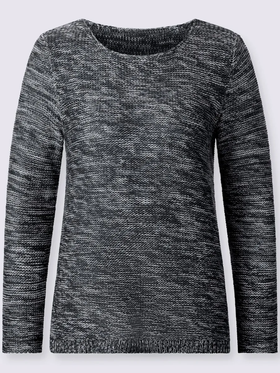 Pull chiné à col rond et manches longues féminines