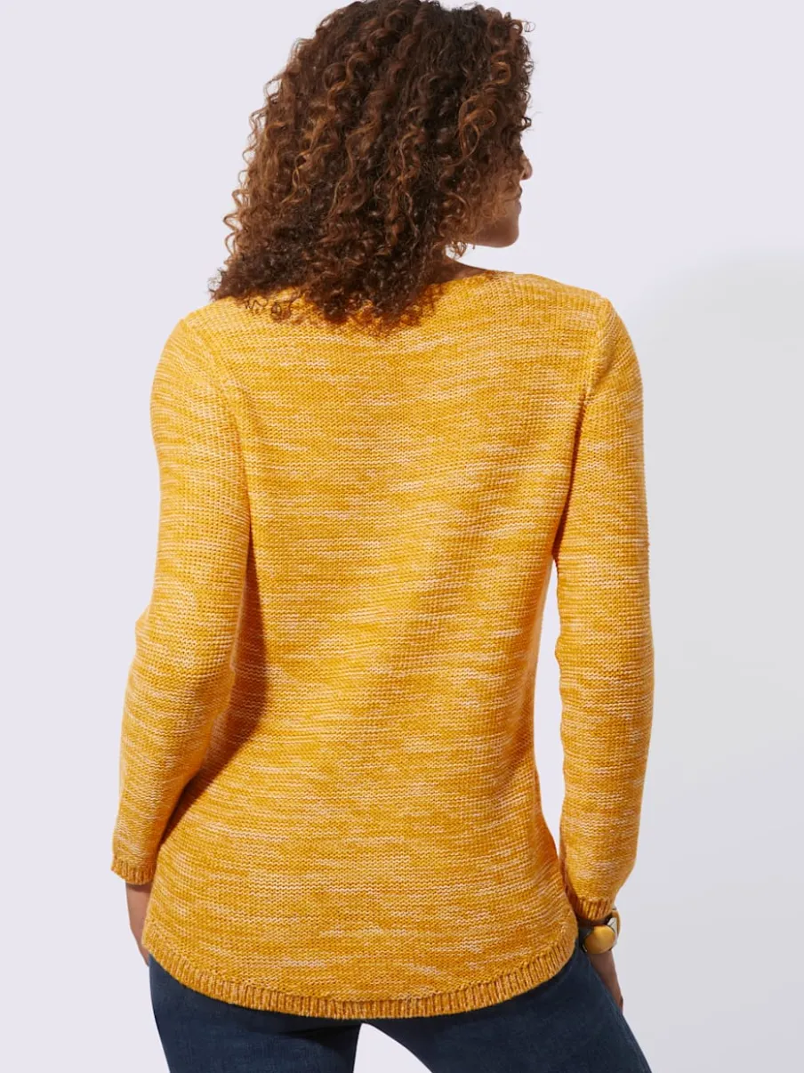 Pull chiné à col rond et manches longues féminines