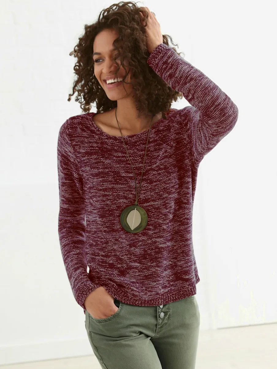 Pull chiné à col rond et manches longues féminines