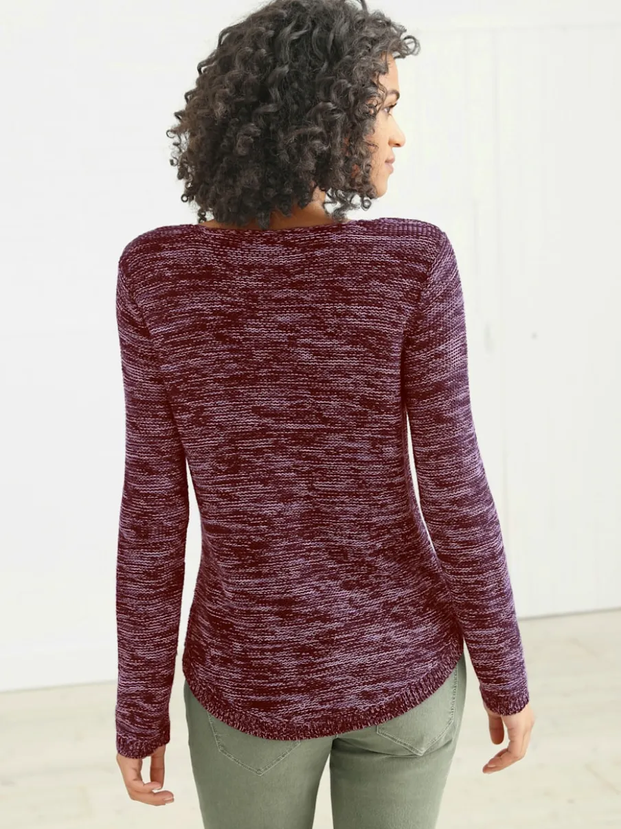 Pull chiné à col rond et manches longues féminines
