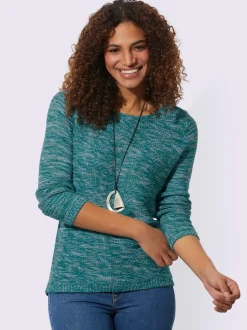 Pull chiné à col rond et manches longues féminines