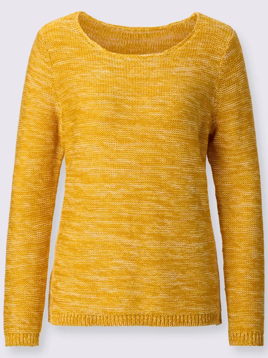 Pull chiné à col rond et manches longues féminines