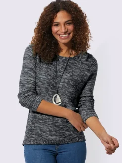 Pull chiné à col rond et manches longues féminines