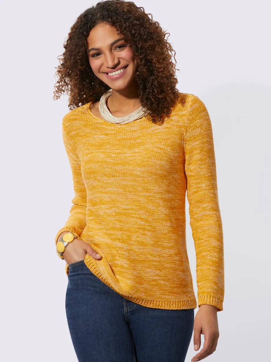 Pull chiné à col rond et manches longues féminines