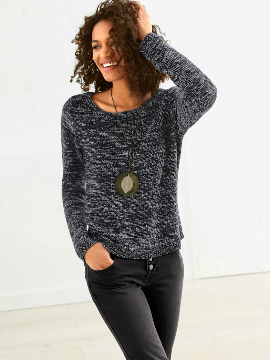 Pull chiné à col rond et manches longues féminines