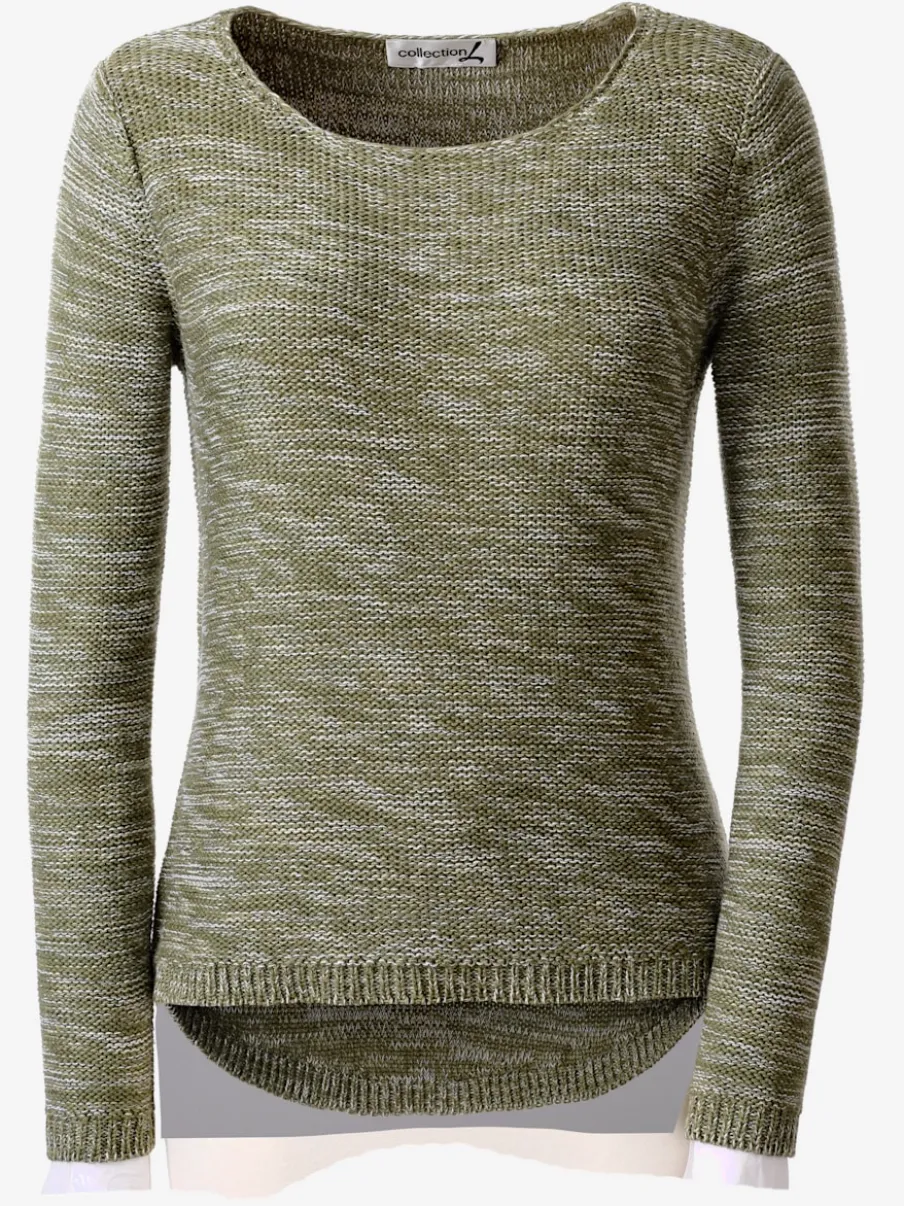Pull chiné à col rond et manches longues féminines