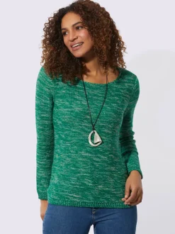 Pull chiné à col rond et manches longues féminines