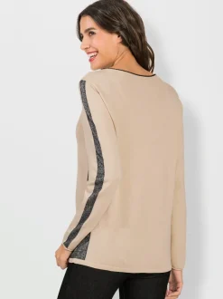 Pull à col en U manches longues imprimé brillant