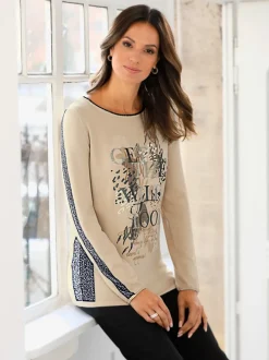 Pull à col en U manches longues imprimé brillant