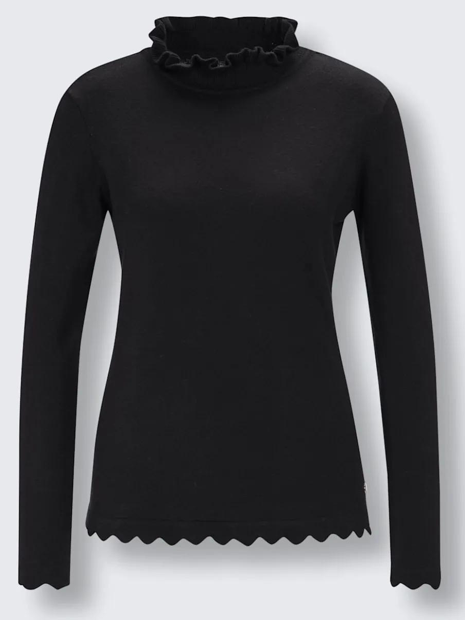 Pull à col montant avec finitions ondulées et motif animal