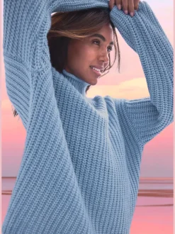 Pull à col montant avec manches longues en tricot chiné