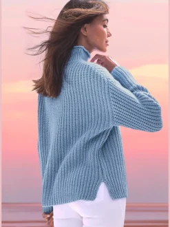 Pull à col montant avec manches longues en tricot chiné