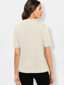 Pull à col montant coton manches mi-longues finition lisse