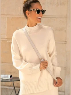 Pull col montant en tricot côtelé avec manches longues