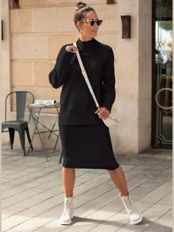 Pull col montant en tricot côtelé avec manches longues
