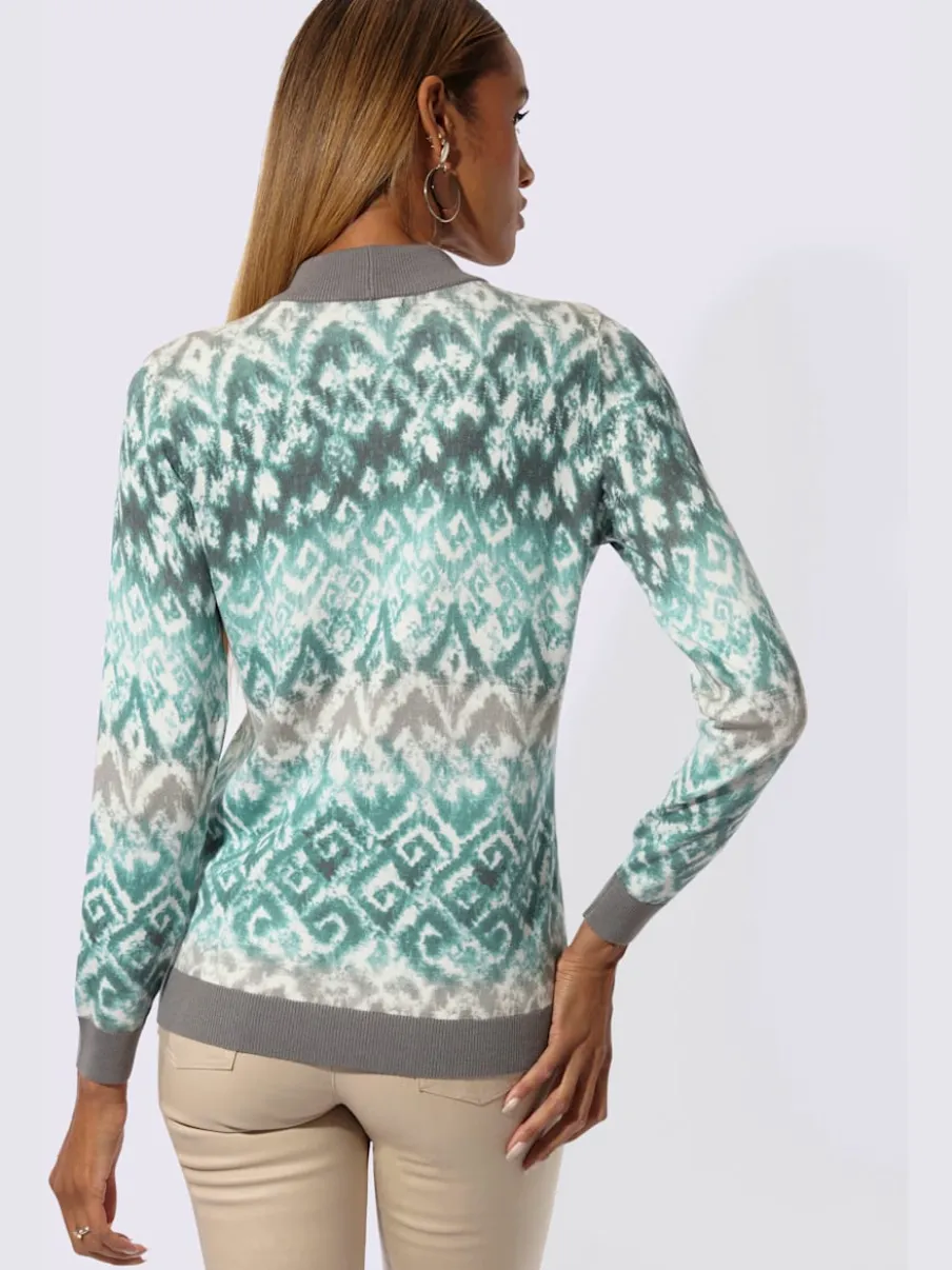 Pull à col montant en viscose avec motif abstrait et manches longues