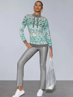 Pull à col montant en viscose avec motif abstrait et manches longues