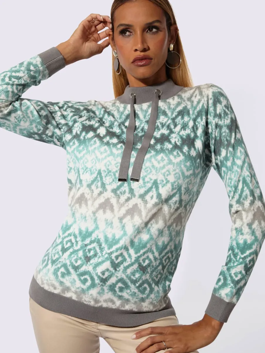 Pull à col montant en viscose avec motif abstrait et manches longues