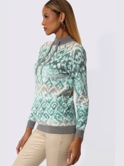 Pull à col montant en viscose avec motif abstrait et manches longues