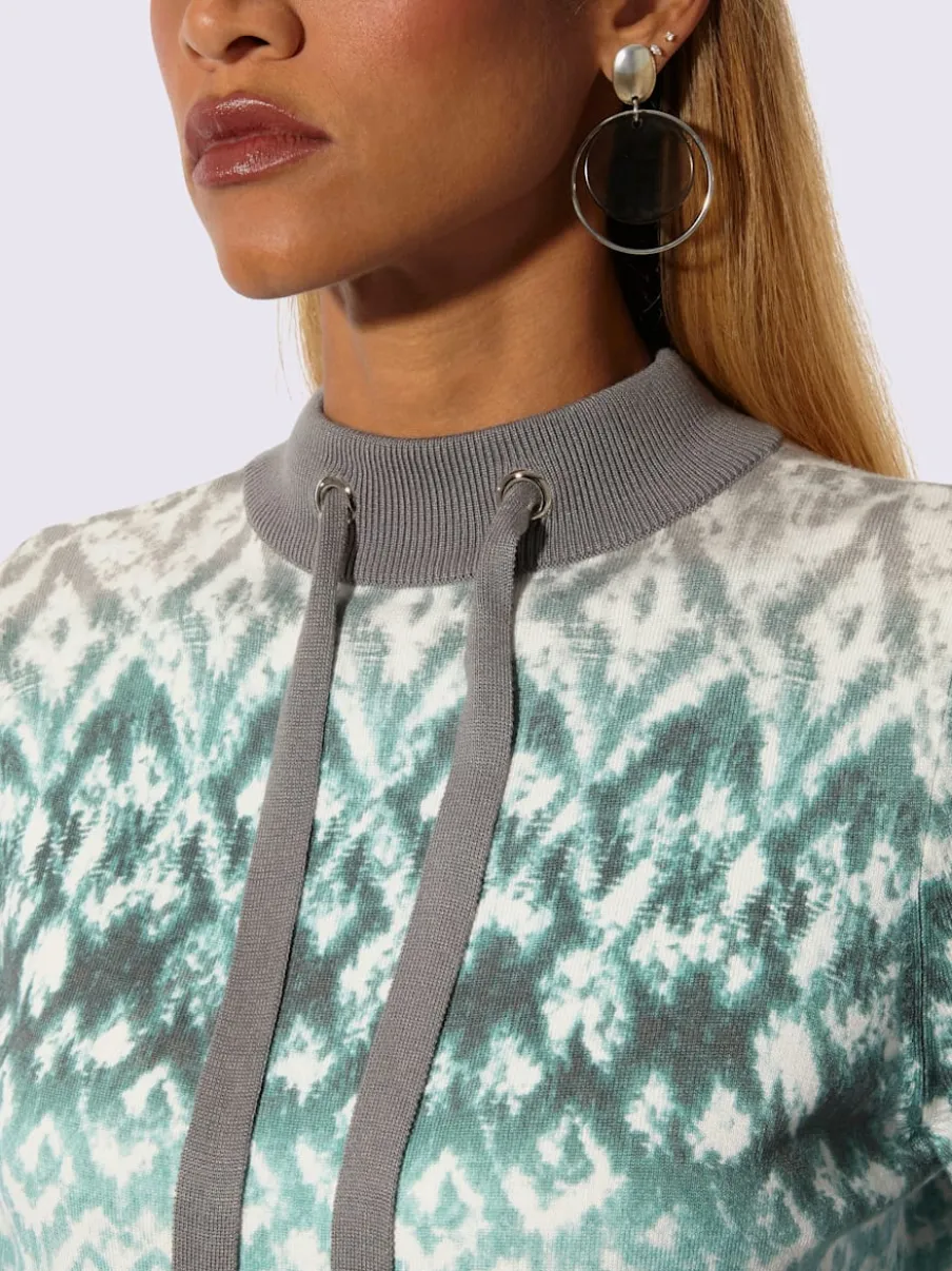 Pull à col montant en viscose avec motif abstrait et manches longues