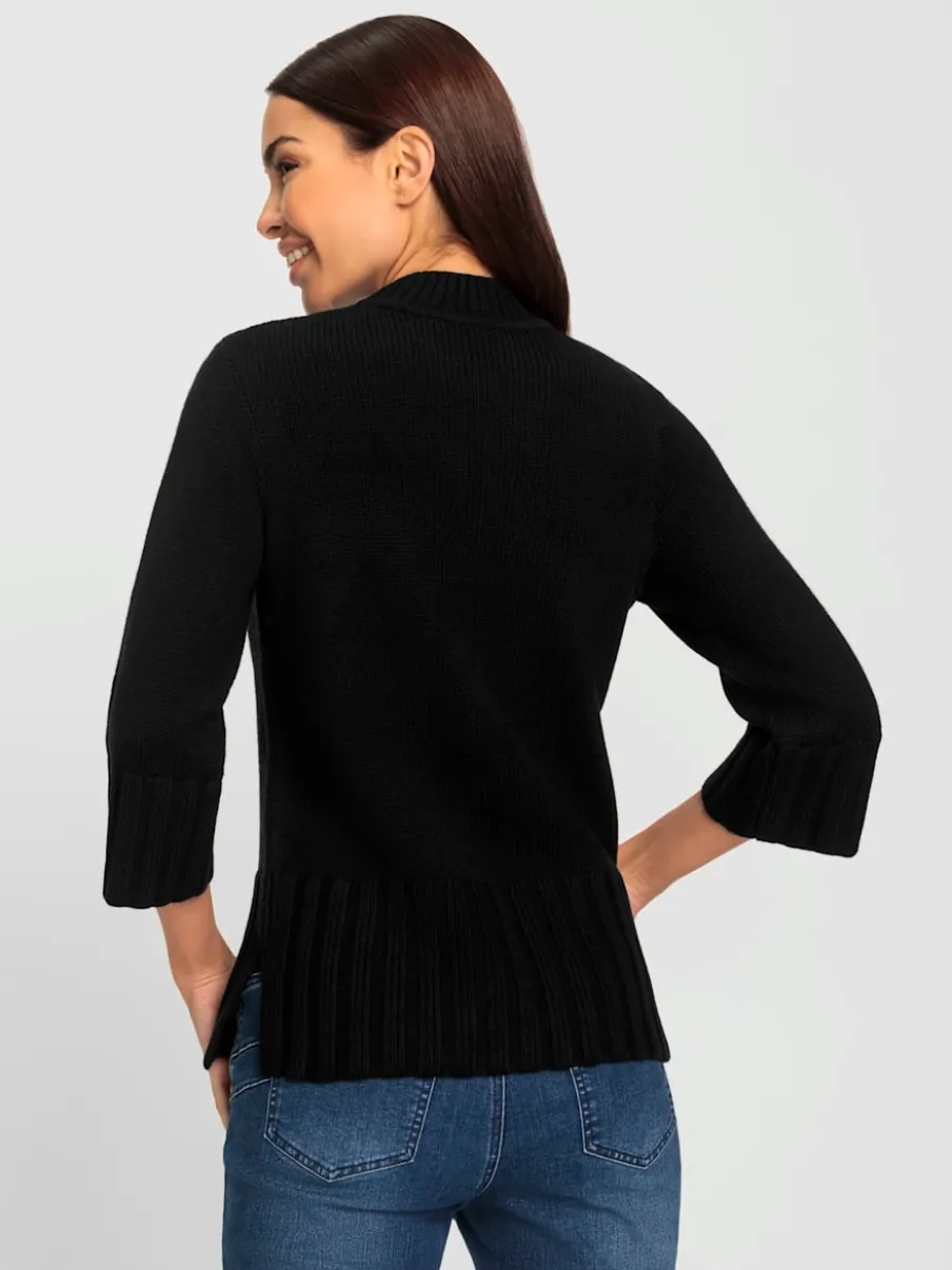 Pull à col montant à manches 3/4 avec bords-côtes larges
