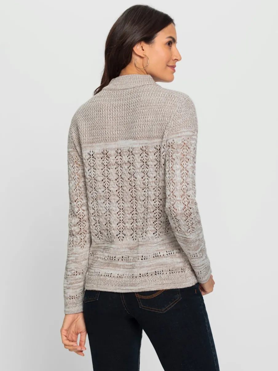 Pull à col montant à motifs ajourés en coton