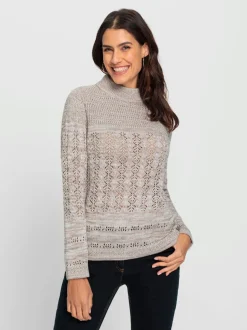 Pull à col montant à motifs ajourés en coton