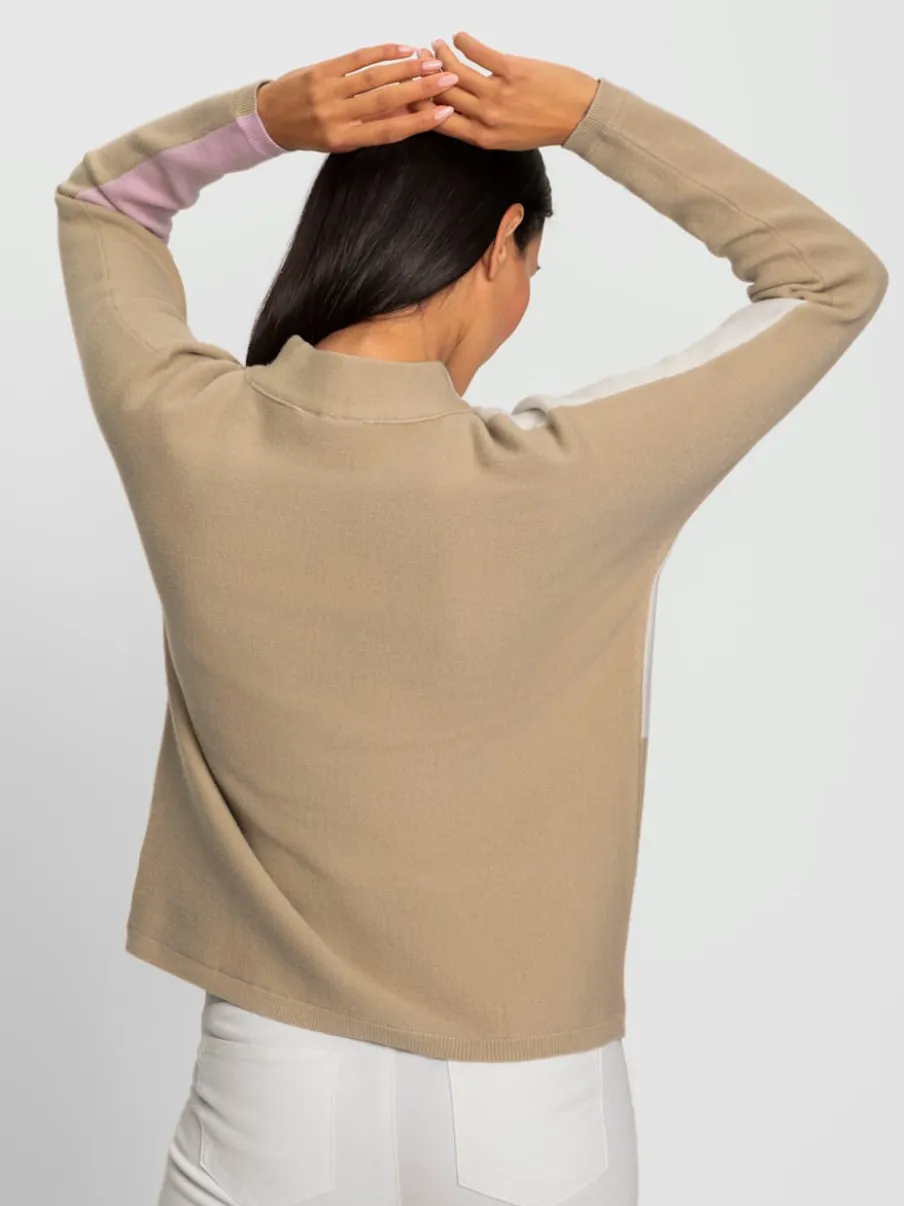 Pull à col montant à motifs color block avec manches longues