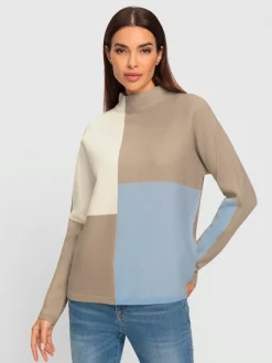 Pull à col montant à motifs color block avec manches longues