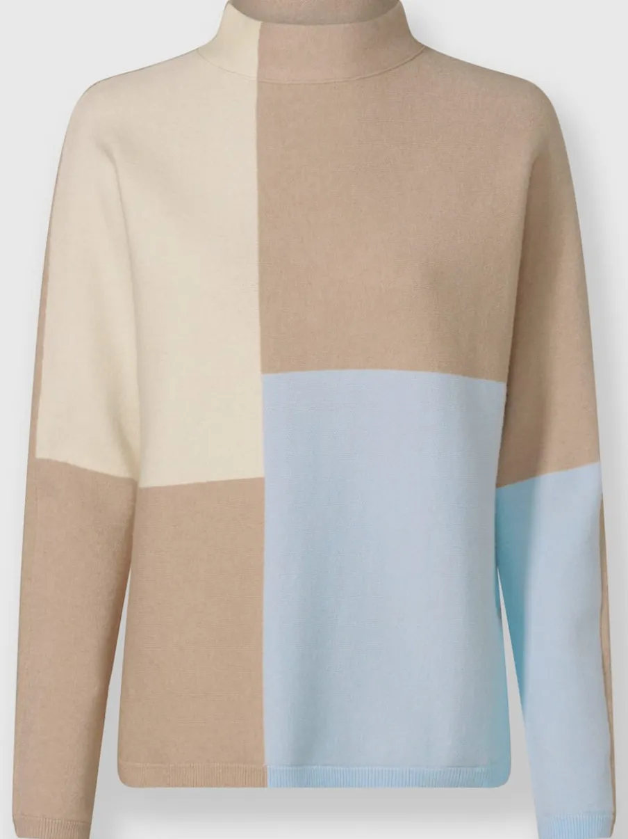 Pull à col montant à motifs color block avec manches longues