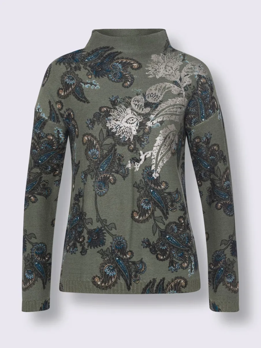 Pull à col montant motifs floraux et manches longues