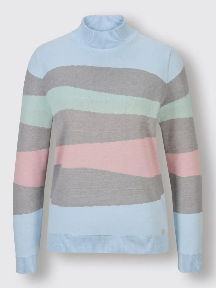 Pull à col montant à rayures multicolores en coton