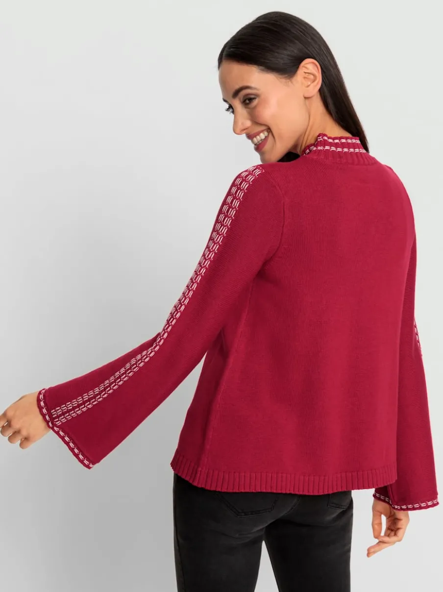 Pull à col montant tricot fin avec surpiqûres contrastées