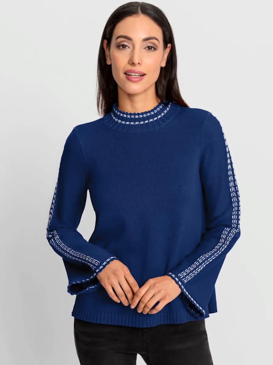 Pull à col montant tricot fin avec surpiqûres contrastées