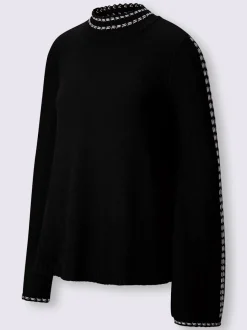 Pull à col montant tricot fin avec surpiqûres contrastées