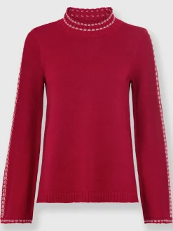 Pull à col montant tricot fin avec surpiqûres contrastées