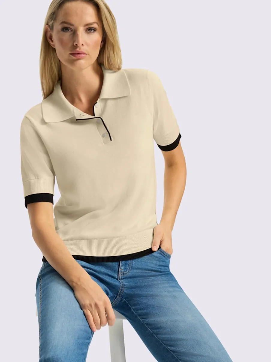 Pull à col polo avec empiècements contrastés et manches courtes