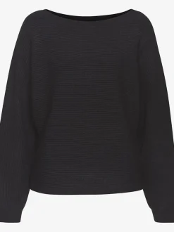 Pull col rond avec manches chauve-souris et ourlet droit en tricot côtelé