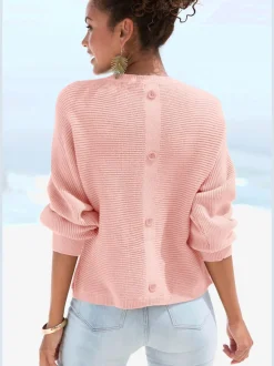 Pull col rond avec manches chauve-souris et ourlet droit en tricot côtelé