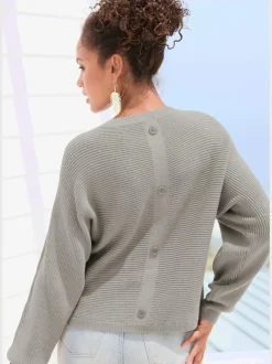 Pull col rond avec manches chauve-souris et ourlet droit en tricot côtelé