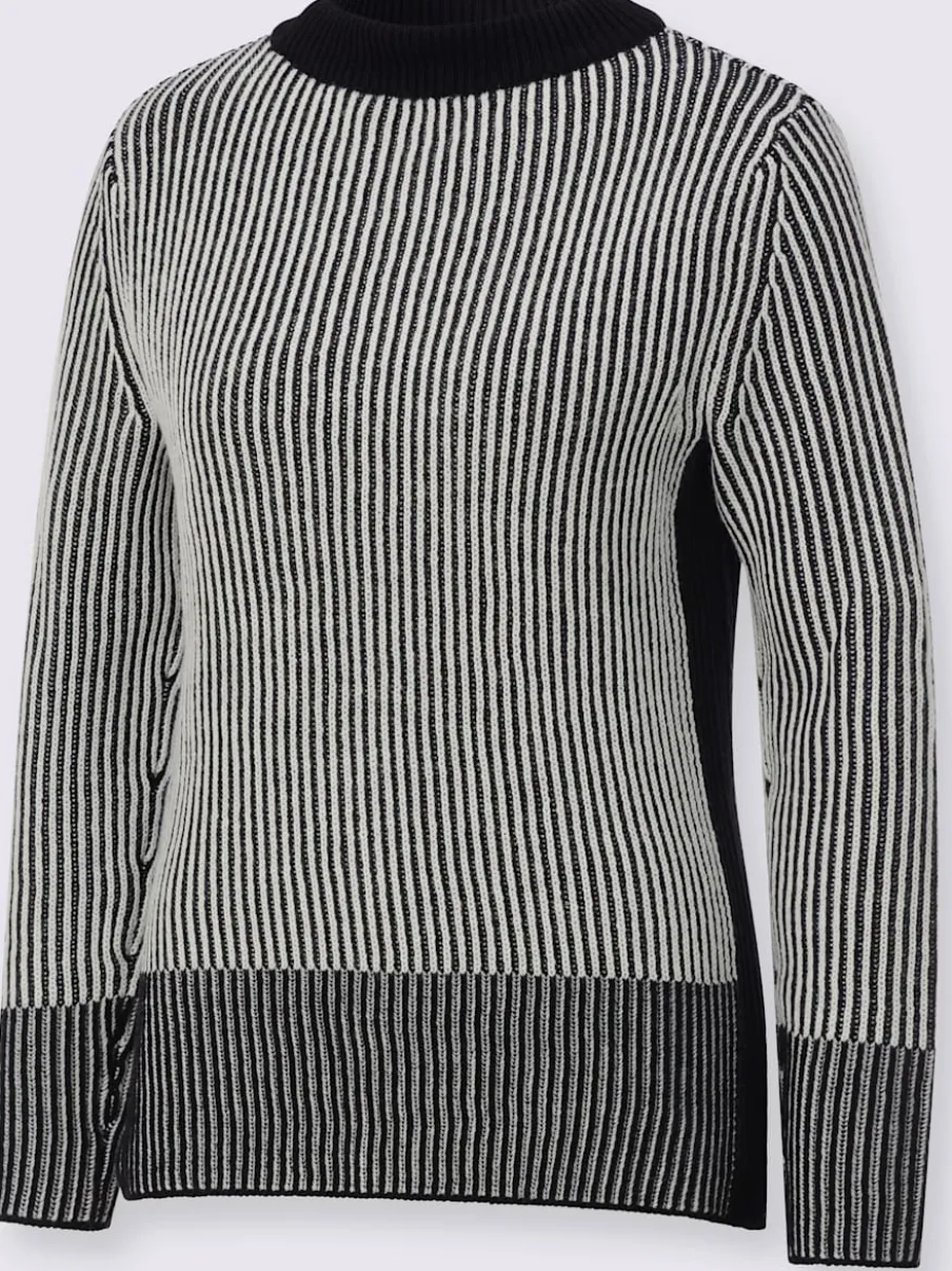 Pull à col rond avec manches longues et motifs rayés