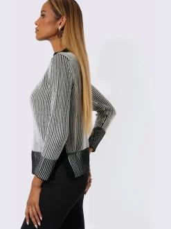 Pull à col rond avec manches longues et motifs rayés