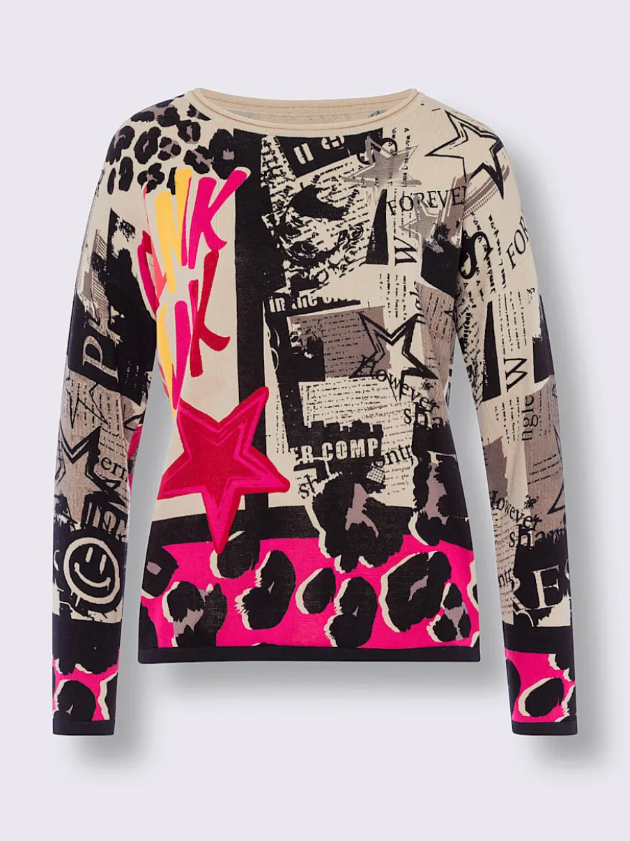Pull à col rond et manches longues avec motifs animaux