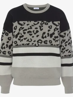 Pull col rond à motifs léopard avec bords-côtes doux et coupe décontractée