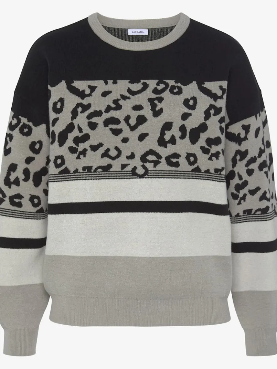 Pull col rond à motifs léopard avec bords-côtes doux et coupe décontractée