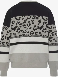 Pull col rond à motifs léopard avec bords-côtes doux et coupe décontractée