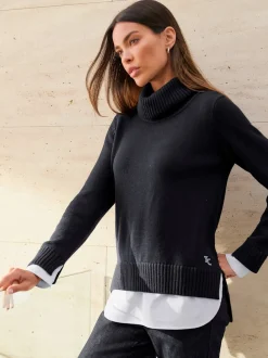 Pull à col roulé avec empiècements chemisier et fentes