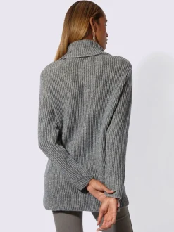 Pull à col roulé en mélange de laine et alpaga avec effet côtélé